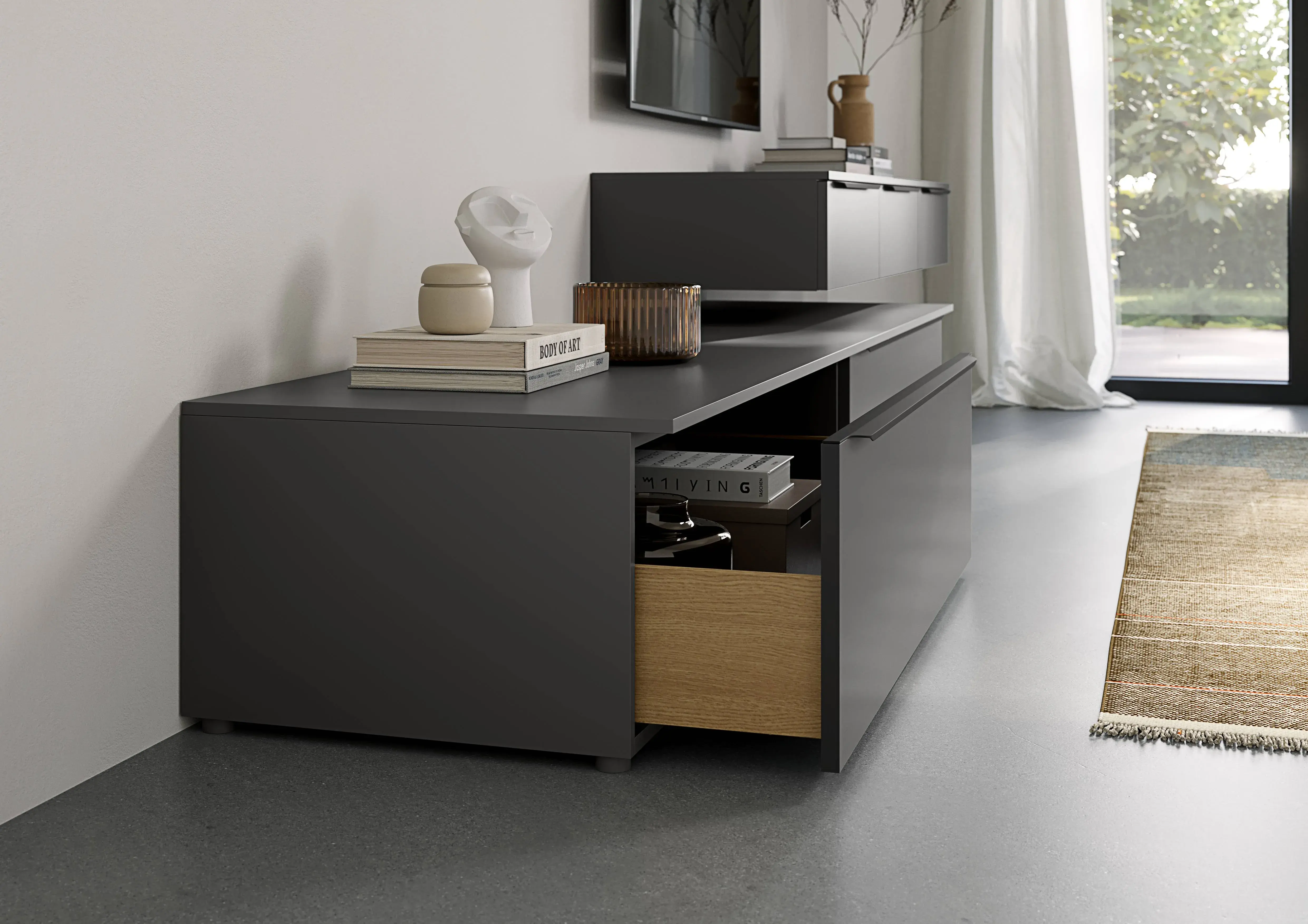 nobilia nBox Auszug bodentief dunkelgrau mit Schubladenzargen in Eiche Sierra